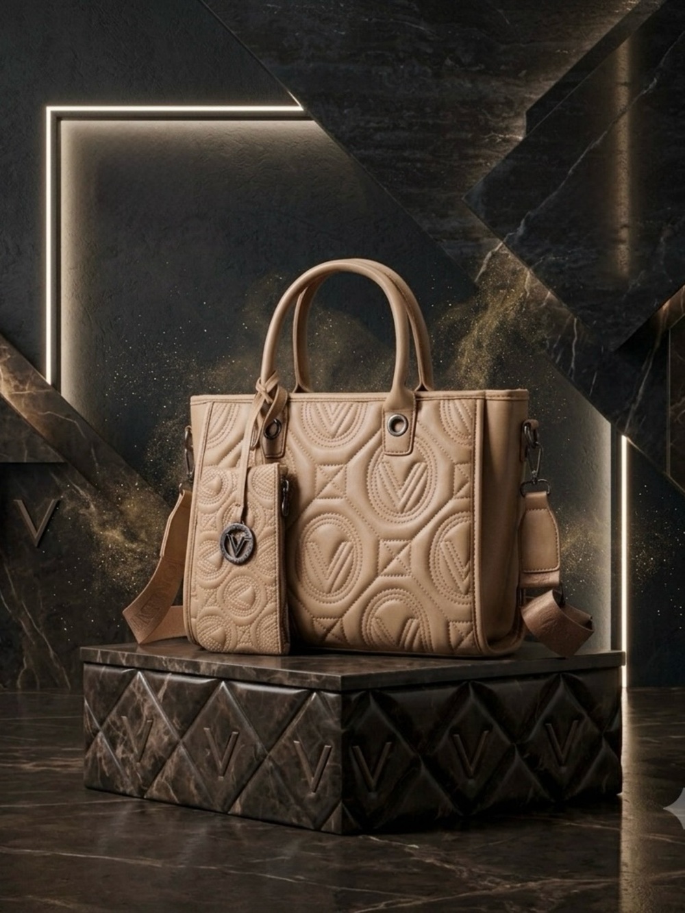 Valentino Orlandi Kayla Tote Bag in Tan with Gunmetal Hardware NWT - Picture 2 of 4